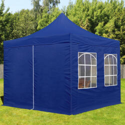 TOOLPORT Összecsukható pavilon, acél, 3x3m, 4 oldalpanellel együtt, kék Pavilon sátor, Piaci sátor, Pop up sátor - (582633)