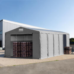 TOOLPORT Ipari sátor, 8x12m, PVC ponyva, szürke, padlókerettel, statikai megerősítéssel (föld alap) Raktár sátor - (93828)