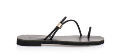 Tsoukalas Sandale negre ucrate manual din piele regenerată cu baretă oblică lurex și design cu inel