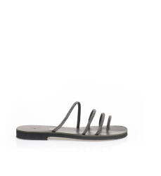 Tsoukalas Sandale antracit lucrate manual din piele regenerată, cu barete multiple și design cu inel cu strasuri - tsoukalas-shoes - 128,91 RON