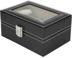  Óratartó doboz, 3 rekeszes, kívül fekete műbőr borítás, belűl krém színű textíl (5942-1)