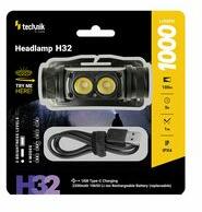 Technik LED fejlámpa 1000lm 100m 5h 2, 2Ah/Li-ion USB-C IPX4 1x tölthető akku teleppel műanyag Technik - MT-H32 (MT-H32)