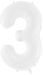 PartyDeco S. r. o 3. szám, fólia lufi, 86 cm, fehér