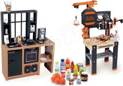 Smoby Set masă de lucru cu macara funcțională Black&Decker Bricolo Builder și bucătărie modernă Smoby cu aparat de cafea și alimente 100% Chef (SM360731-6)