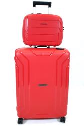 Touareg MATRIX csatos négykerekű, piros közepes bőrönd + kozmetikai táska szett BD28-piros 2db-os szett