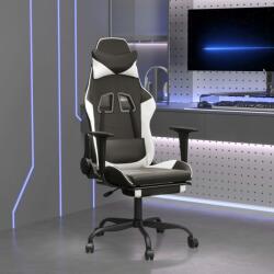 vidaXL Scaun de gaming cu suport picioare, negru/alb, piele ecologică (3143658) - comfy