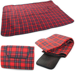  Pătură de picnic cu strat inferior impermeabil 150x200 cm, în carouri roșii Patura