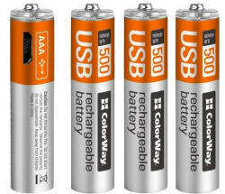 ColorWay Baterii reîncărcabile Colorway AAA 400mAh/ USB/ 1.5V/ 4 bucăți în pachet (DUAL-P-CW-UBAAA-01) Baterie reincarcabila