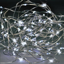 Solight Lanț de Crăciun Solight argint, 100x mini LED, 10m, 3 x AA, lumină rece (1V54-W)