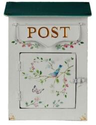 Clayre & Eef Fehér fém postaláda színes virágos, madaras, 22x12x31cm