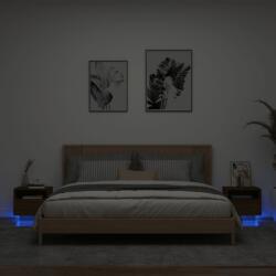 vidaXL 2 db barna tölgy színű éjjeliszekrény LED-ekkel 40 x 39 x 37 cm (836811) - vidaxl