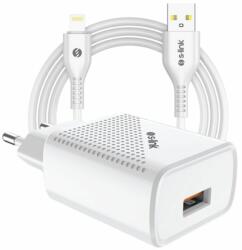 S-Link Hálózati töltő - SL-EC40L (1db USB, 5V/2.4A, 12W, Gyorstöltés, Lightning-USB 100cm adat+töltőkábel, fehér) (35310)