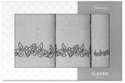 Eurofirany Clavia 3db-os törölköző szett virágos hímzéssel Ezüst/grafit
