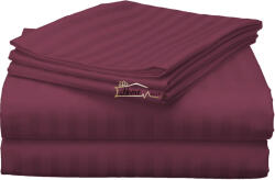HomePuls Cearsaf de pat 2 persoane Damasc Policoton dunga 1 cm, 220 x 230 cm, Rosu Visiniu Lenjerie de pat