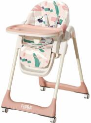 FIGGA FiGGA® baba asztali szék, 6-72 hónapos korig, Összecsukható, 5 pozícióban állítható magasságú, 4 kerék, Acél szerkezet 32 mm, 2 kivehető tálca, Ötpontos biztonsági öv, Rózsaszín nyomtatás (SMmodel2-Ro