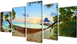  Set tablouri din pânză cu imprimeu plajă cu nisip și hamac, 200x100 cm (241563)