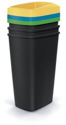 Prosperplast Szeméttároló szett válogatott hulladékhoz, négyzet alakú, 3 x 45 l, színes