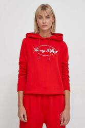 Tommy Hilfiger pamut melegítőfelső piros, női, nyomott mintás, kapucnis - piros XS - answear - 36 990 Ft
