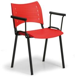 SMART műanyag szék - fekete lábak karfával, piros