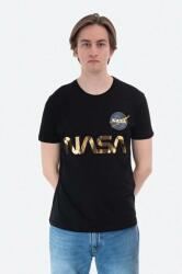 Alpha Industries pamut póló NASA Reflective T fekete, nyomott mintás - fekete M