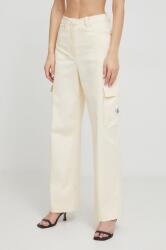 Calvin Klein Jeans nadrág női, bézs, magas derekú egyenes - bézs XL