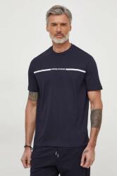 Giorgio Armani pamut póló sötétkék, férfi, nyomott mintás - sötétkék XXL - answear - 19 990 Ft