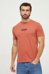 Calvin Klein pamut póló narancssárga, férfi, nyomott mintás - narancssárga XXL