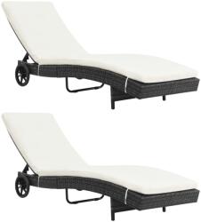 vidaXL Шезлонги, 2 бр, с колелца и шалтета, полиратан, черни (3078465)
