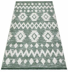 My carpet company kft Fonott Sizal EKO szőnyeg boho MOROC Etno Cikcakk 22319 rojt - két szintű gyapjú zöld / krém, újrahasznosított szőnyeg 117x170 cm (D236)