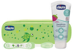 Chicco - Set de periuță de dinți și pastă de dinți cu fluor, în cutie, Always Smiling, verde, 12 luni+ (07533.30)