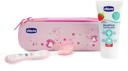 Chicco - Set periuță de dinți și pastă de dinți cu fluor în cutie Always Smiling roz 12m+, 12m (07533.10)