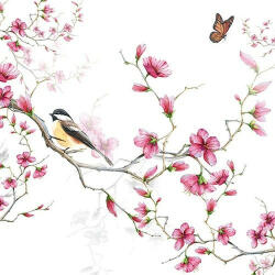 Ambiente Bird & Blossom white papírszalvéta 33x33cm, 20db-os - perfectodekor