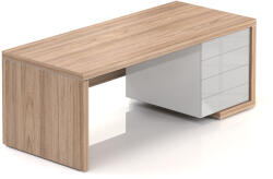 Lineart asztal 200 x 85 cm + jobb konténer, világos bodza / fehér