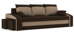  HEWLET kanapéágy 2 db puffal, normál szövet, hab töltőanyag, bal oldali puff tároló, barna / cappuccino