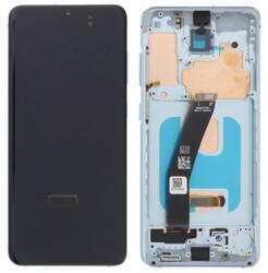 Samsung G980F, G981F Galaxy S20 4G és 5G előlap keret, lcd kijelző és érintőpanel, kék (large size, OLED)