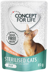 Concept for Life 12x85g Concept for Life Sterilised Cats lazac gabonamentes nedves macskatáp aszpikban
