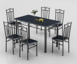 BeComfort Étkezőasztal szett 6 db székkel fekete BC FUR-603-17B