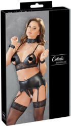 Cottelli Collection Bondage - csipkés fényes fehérnemű szett (4 részes) (22129601041) - szexaruhaz