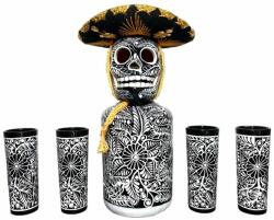  Tequila koponyás dekanter szett fekete mintával és kalappal - mindenamibar