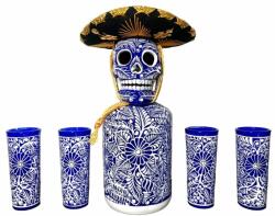  Tequila koponyás dekanter szett kék mintával és kalappal - mindenamibar