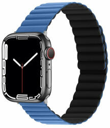 Phoner Rever Apple Watch forgatható mágneses szilikon szíj, 49/45/44/42mm, M/L, kék/fekete (72516)