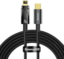 Baseus Explorer, Fast Charging, USB Type-C la Lightning 20W 2m Auto Power-Off, Negru Transparent (033080) - 24mag