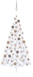  Jumătate brad crăciun pre-iluminat cu set globuri, alb, 150 cm (3077569)