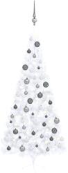  Jumătate brad crăciun pre-iluminat cu set globuri, alb, 240 cm (3077658)
