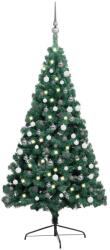  Jumătate brad crăciun artificial cu set globuri verde 180 cm (3077651)
