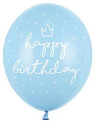 Partydeco Mintás lufi 11" 28cm Világoskék, Happy Birthday (LUFI198825)