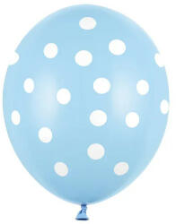 Partydeco Mintás latex lufi 11" 28cm Kék lufi, fehér pöttyös (LUFI295145)