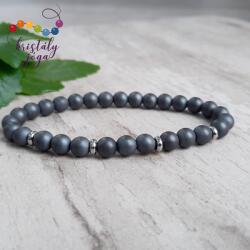 Kristály Jóga Shop Hematit 6 mm-es matt férfi ásvány karkötő, nemesacél köztesekkel