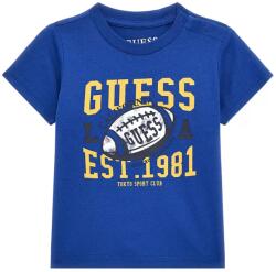 GUESS Синя тениска с къс ръкав с цветни детайли отпред за бебе момче Guess