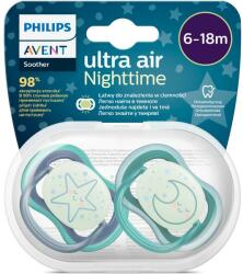 Philips Set 2 suzete Philips-Avent SCF376/13, ultra air NightTime 6-18 luni, Ortodontice, fara BPA, Fosforescent, Stea/Luna (SCF376/13)